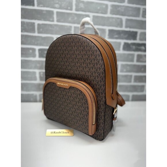 Michael Kors backpack jaycee large front pocket backpack MK Signature brown - Picture 3 of 11